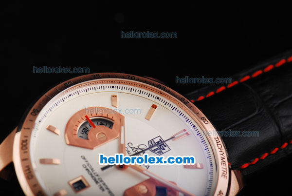 Tag Heuer Grand Carrera Calibre 17 Working Chronograph Rose Gold Bezel with White Dial - Click Image to Close